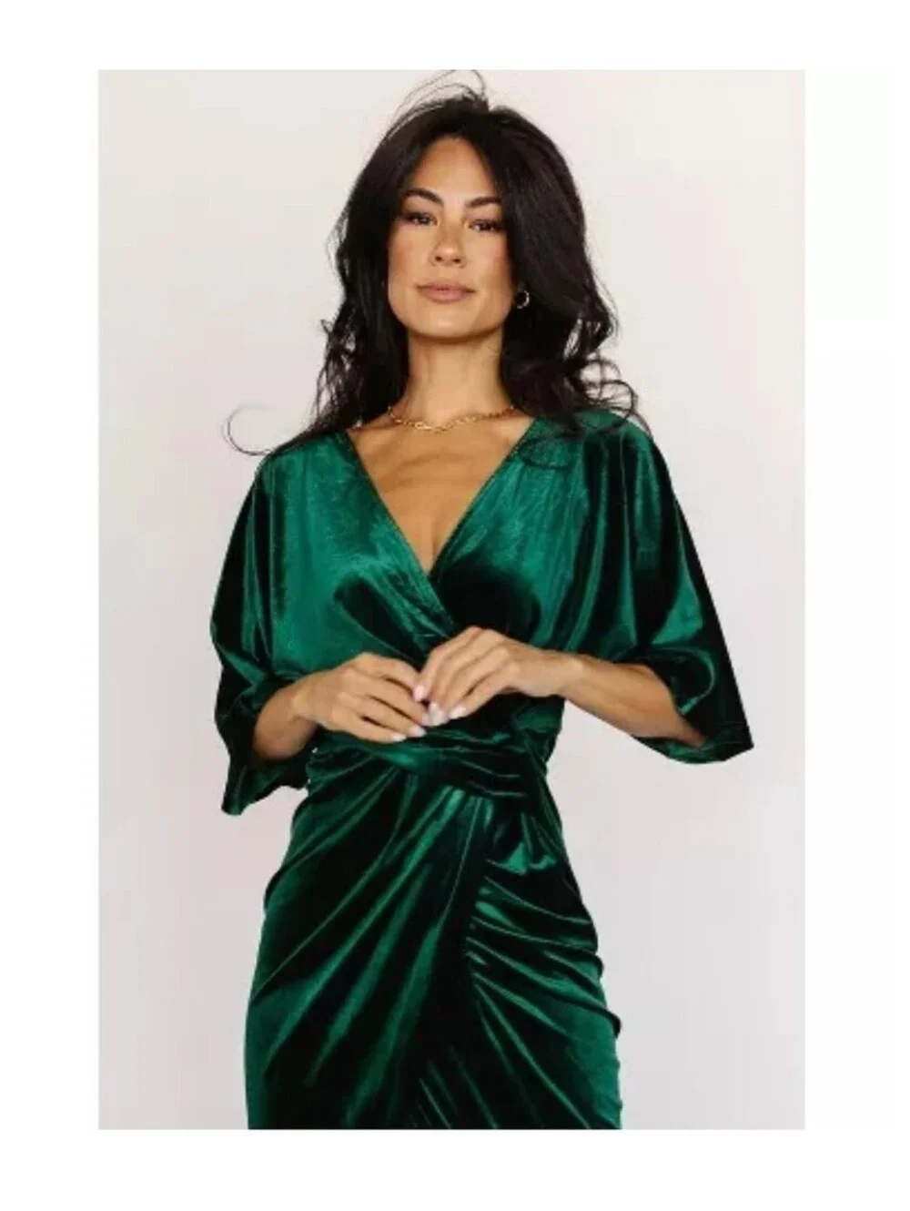 Baltic Born NWT Derp Green Brendyn Ruched Velvet Midi Dress in Emerald Size XL - Picture 2 of 8
